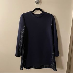 Navy checkered dress, dark academia style